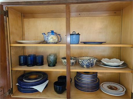 Kitchen Cupboard Cleanout:Pier1 Plates/Cobalt Blue Juice Glasses & More