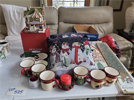 Mixed Christmas Lot : Pillows / Holiday House / Mugs / Wall Hangings & More
