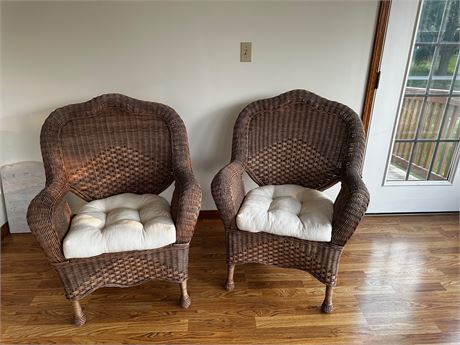 Identical Wicker Patio Chairs with Cushions