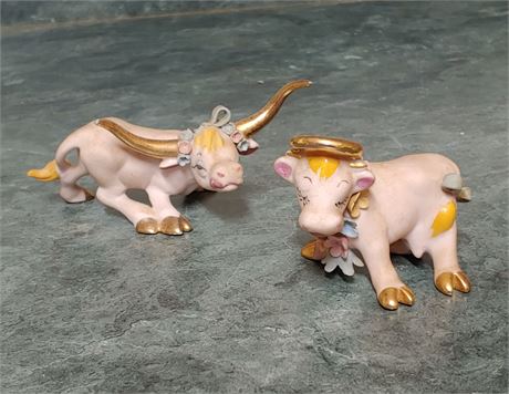 Renacker Pink Bisque Longhorn Steer & Cow w/ Halo