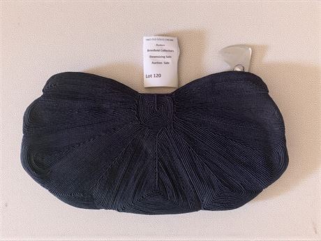 Vintage 1940s Black Genuine Corde Zipper Clutch Bag