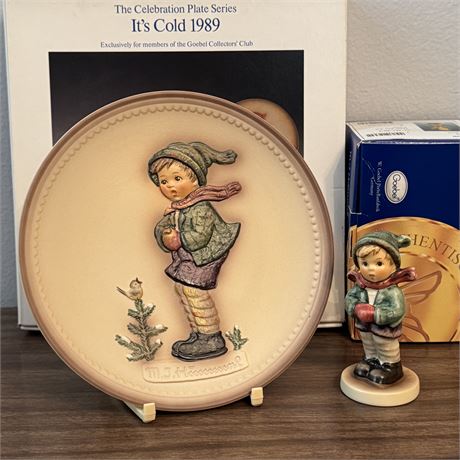 Hummel Goebel It's Cold 1981 Collector's Club Figurine & Plate