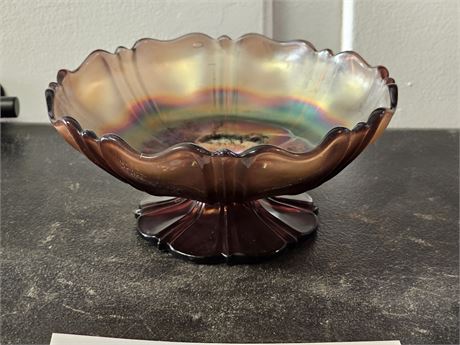 Vintage Amethyst Carnival Glass Footed Bowl