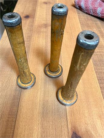 Antique Wood Thread Spools/ Loom Bobbins With Metal Caps On Ends