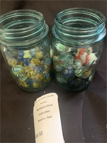 Vintage Glass Marbles - 2 Glass Mason Jars