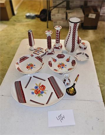 JW Ukrainian Platter 12", Footed Servers, Candle Sticks, Vase, S&P Set & More