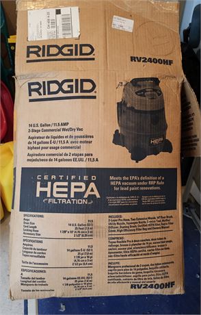 RIDGID 2-Stage Commercial 14 Gallon Wet/Dry Vac HEPA Filtration & Accessories
