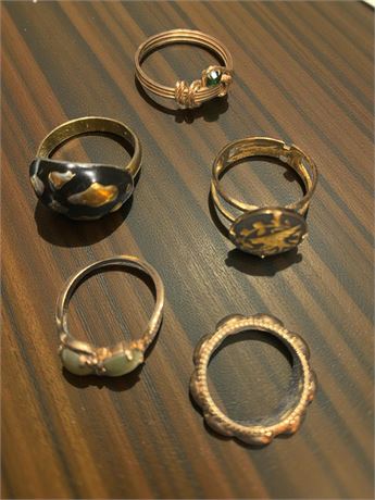 Vintage Ring Lot of 5 - Cats Eye Chrysoberyl Stones, Infinity Love Knot & More