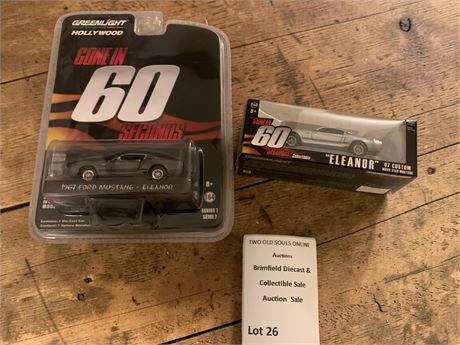 Set of 2 Greenlight Hollywood Series 1967 Ford Mustang Eleanor Cars