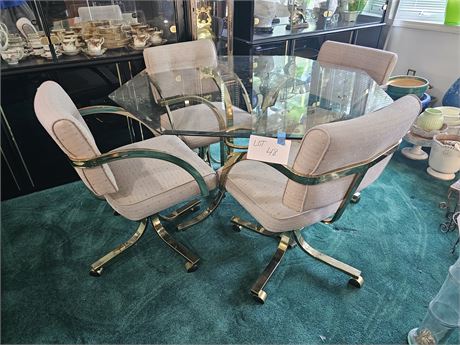 Brass & Glass Octagon Table & Cushion Chairs