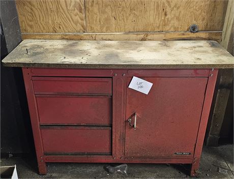 Red Metal Work Bench / Cabinet w/ Key