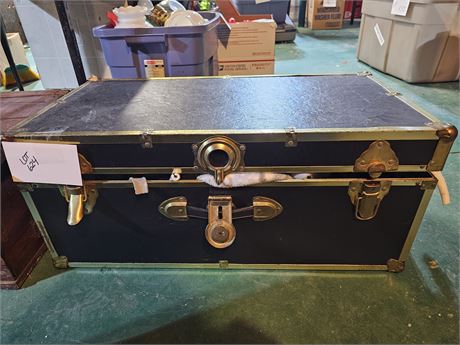 Black Steamer Trunk Filled with Blankets & Throws