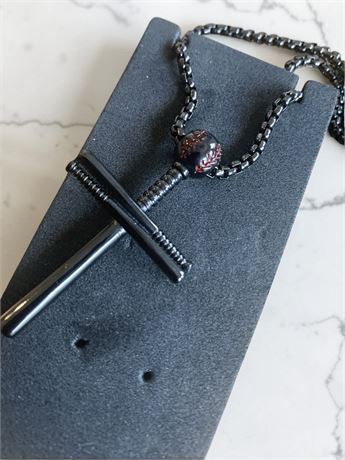 Adoor Black Stainless Steel Baseball Cross Pendant Necklace