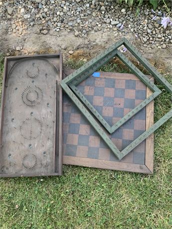 Vintage Game Lot Pinball Game Chess Checker Board
