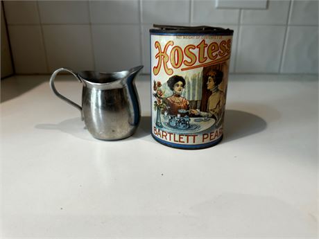 Vintage Piggy Bank with Pennies and Stainless creamer