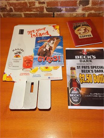 Cardboard Advertising - Beck's, Malibu, Caruso's Coffee, Devanco Foods Gyros