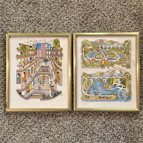 Vintage Roger Coast Cleveland Interest Framed Art Prints - 12.25 x 10.25"