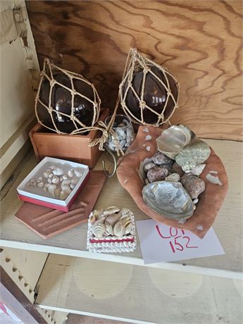 Mixed Sea Shells, Fishing Floats, Red Clay Pottery & More