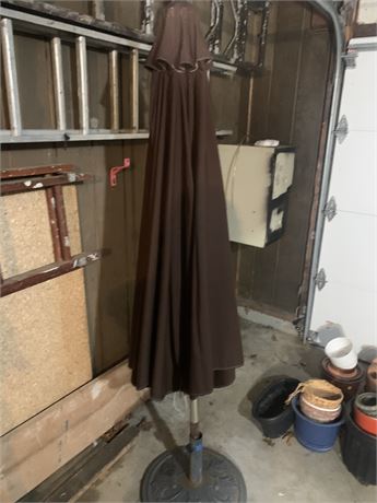 Brown Outdoor Umbrella With Stand