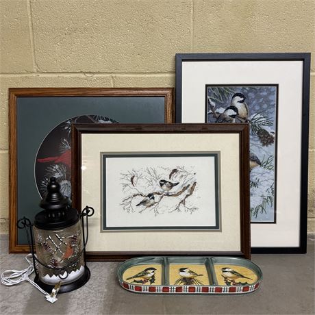 Bird Lovers Decor - Candle Holder, Divided Dish and Wall Hangings