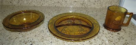 Nursery Rhymes Amber Glass Mug, Plate, Bowl