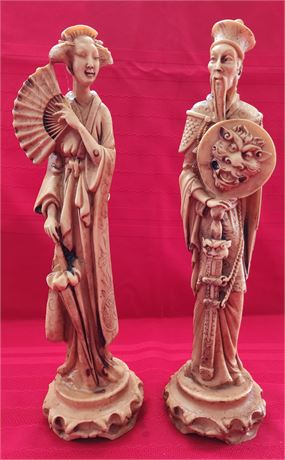 Vtg. Asian Hand Carved Resin Chinese Figurines