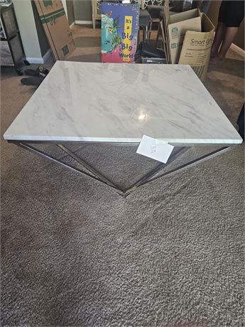 Silvertone Faux Marble Top Coffee Table