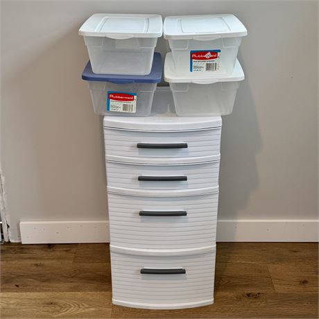 Sterilite Drawer Storage and Rubbermaid 1 Gallon Containers