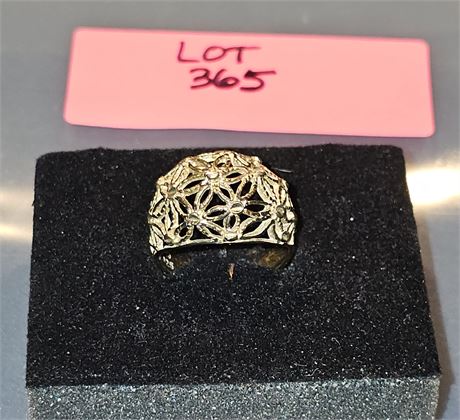 Sterling 925 Steel Cut Filigree Ring Sz 9