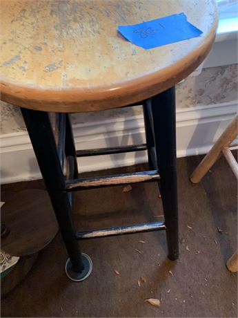 Wooden Bar Or Island Stool With Black Legs