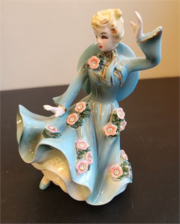 Lefton Dancing Lady Figurine w/ Teal Dress