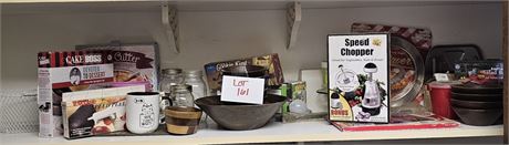 Shelf Cleanout- Kitchen Misc, Salad Set, Canning Jars, Chopper, Pie Cutter, Peel