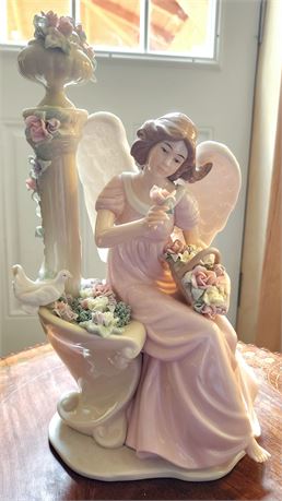 Vintage Porcelain Angel In Garden Figurine