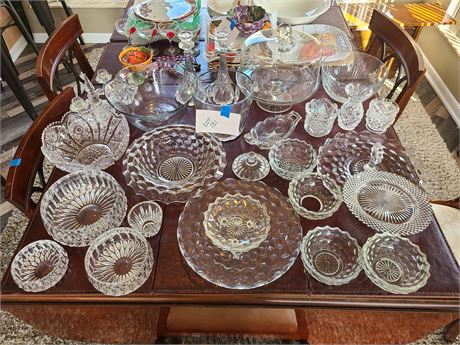 Nice Collection of Clear Glass/Americana Pressed/Ice Bucket/Candle Sticks & Much