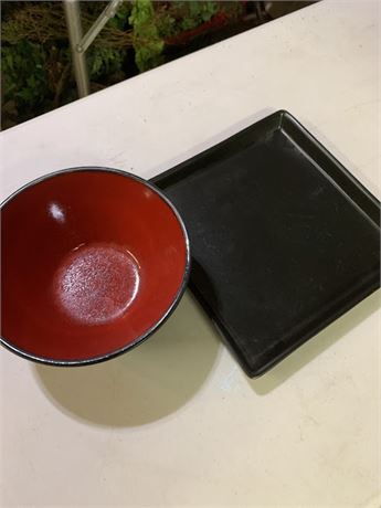 Target Home Red and Black Noodle Bowl & Tray