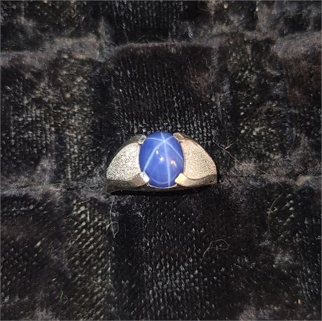 10K Mens White Gold Sapphire Star Ring Sz 10 - 3.9 dwt