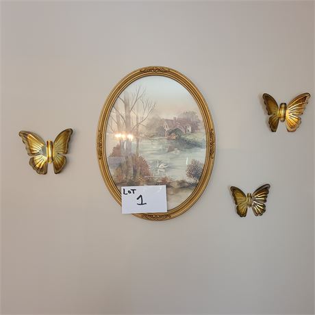 Homco Oval Swan Art & Butteryfly Decor