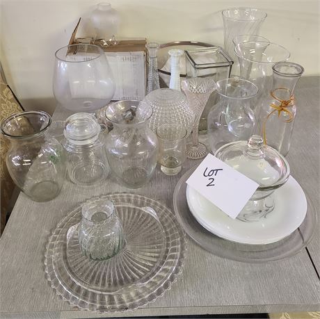 Mixed Glass Lot:Cake Platter/Sconces/Vases/S&P's & More