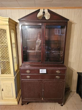 Antique Wood China Cabinet With Linen Drawers