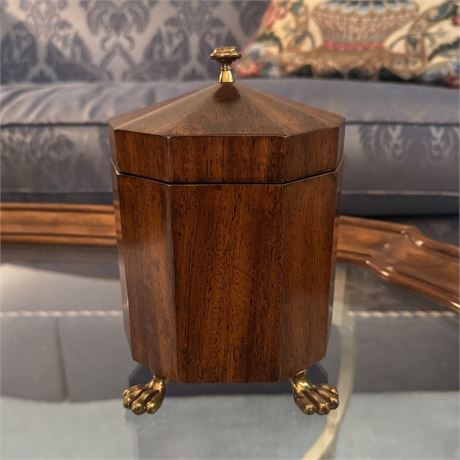 Maitland-Smith Decagon Lions Paw Wood and Brass Covered Box - 8"T