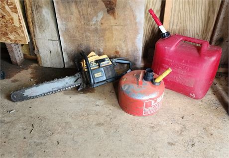 Partner  S65 Chainsaw and 2 gas cans