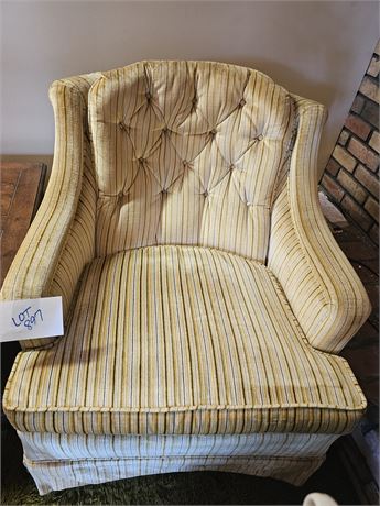 Vintage Gilliam Custom Made Yellow Stripe Swivel Side Chair