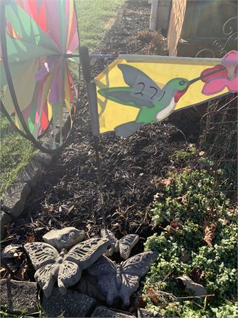 Cement Butterfly Yard/Lawn Statuary, Colorful Spinner, Hummingbird Garden Flag