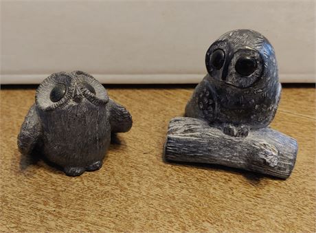 Vintage Soapstone Hand Carved Owls