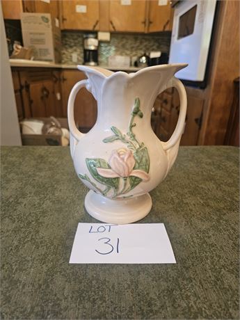Vintage Hull Art Pottey Vase With Magnolia Pattern Double Handle Vase
