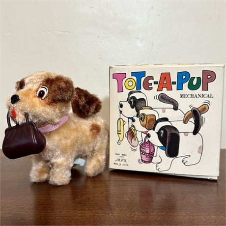 Vintage Tote-A-Pup Wind Up Toy, Made in Japan w/ Original Box