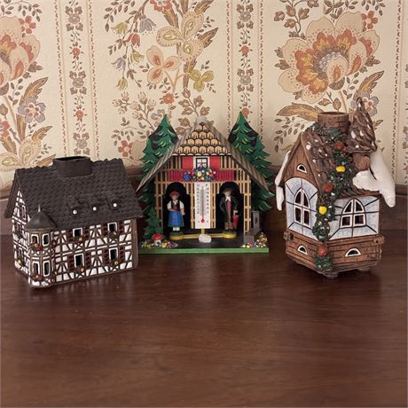 German Weather House and Ceramic House Votive Holders