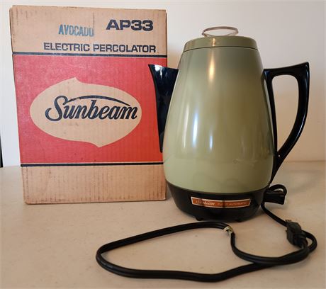 Sunbeam Percolator Lightly Used -AVACADO Colored in Original Box