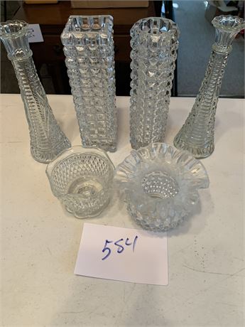 Fenton Glass Opalescent Hobnail Vase Candy Dishes Square Column Bud Vases