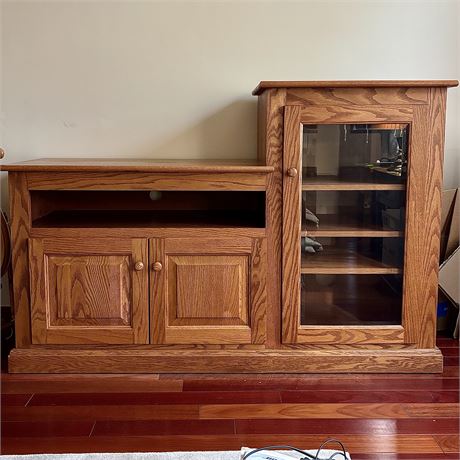 Amish Oak High-Low Media Cabinet TV Stand - Approx. 60 x 18 x 39"T
